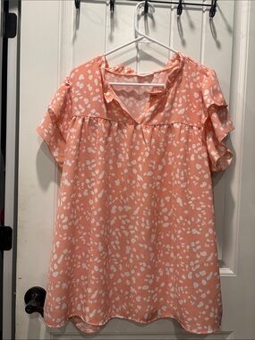 Women’s Pink and White Printed V-Neck Blouse by Chicsoul 2XL